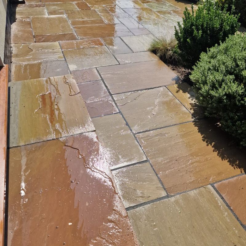 After: Indian sandstone patio restoration, Newton-le-Willows