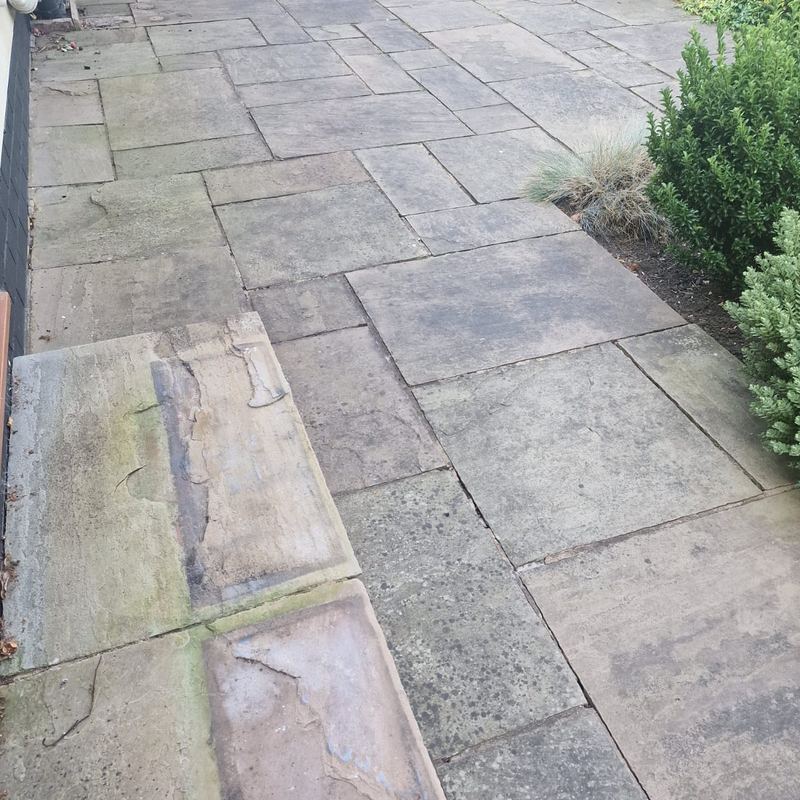 Before: Indian sandstone patio restoration, Newton-le-Willows