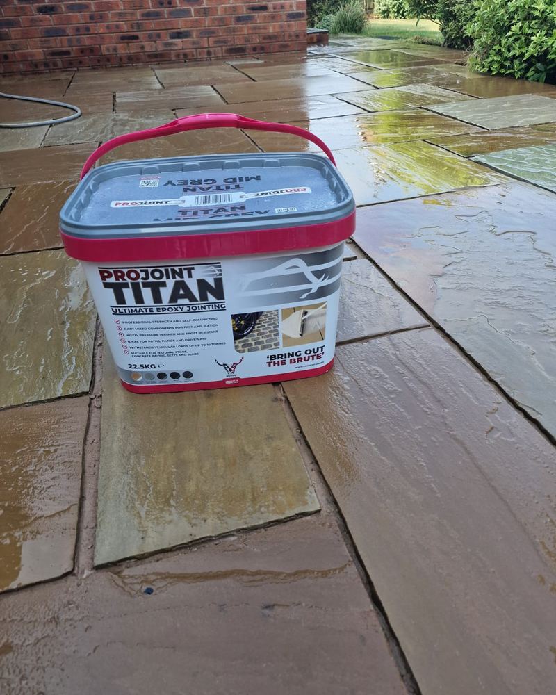 Re-pointing the same Newton-le-Willows patio with ProJoint Titan epoxy jointing